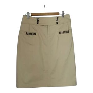Tan Knee-Length Embellished Pencil Skirt